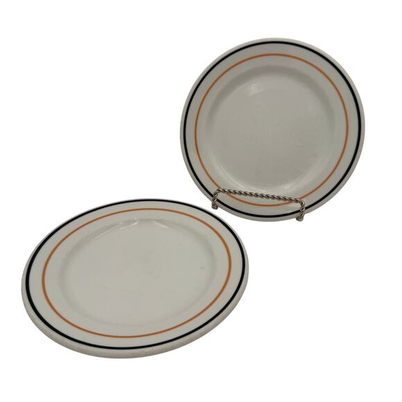 Vtg Syracuse Salad Bread Dessert Plate Black & Gold Stripe Restaurant Ware Set/2 - Picture 2 of 6